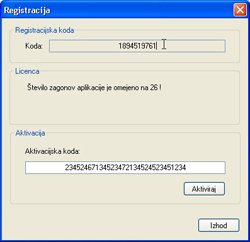 Primer okna za registracijo